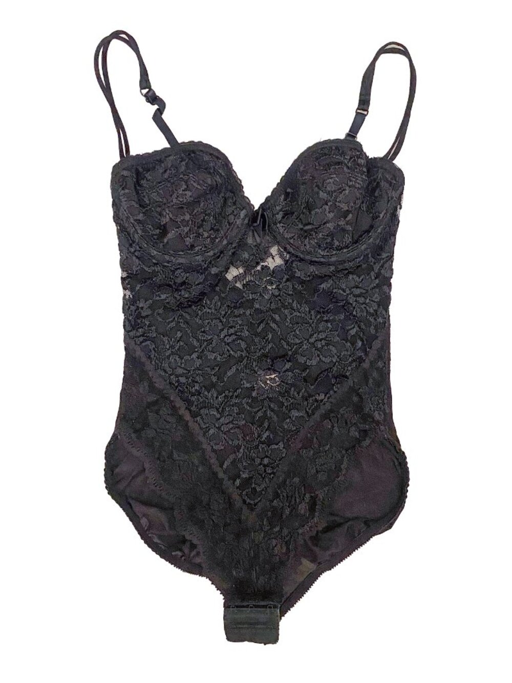 Vintage Victoria's Secret Black Lace Underwire Bodysuit 34B